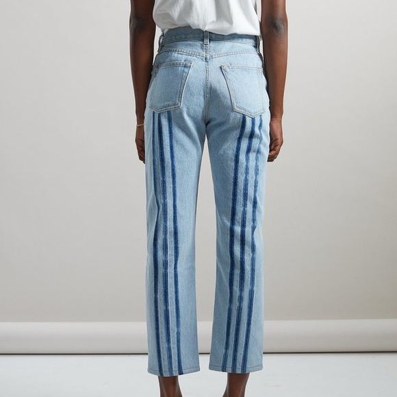 Still Here New York Light Wash Stripe Straight Leg Denim Jeans Deep Shibori Tate - Picture 1 of 9